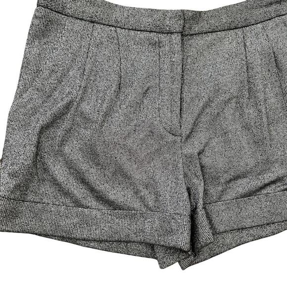 Rebecca Minkoff Pleated Silver Metallic Trouser Shorts XS Glam Coquette Dance RM - Picture 3 of 10